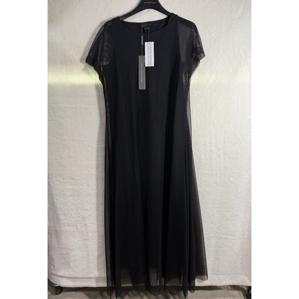 Marie Saint Pierre Womens Black Dress Sz 4 Short Sleeve Tule Overlay Slip On Tag